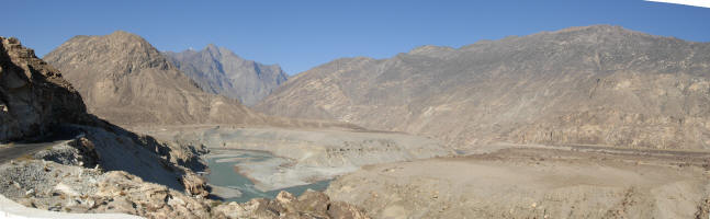 L to R Karakorum, Himalaya (the grey section in the middle) Hindu Kush