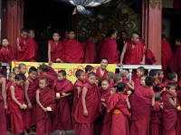 Monks waiting to enter the Gompa