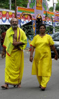 Walking tothe temple. Yellow was a very popular colour