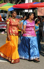 Women in colourful new clothes
